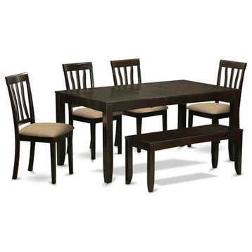 East West Furniture Lynfield 6-piece Wood Dining Set with Bench in Cappuccino