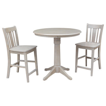 36" Round Pedestal Gathering Height Table With 2 San Remo Counter Height Stools