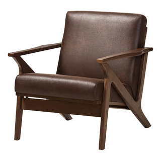 Bianca Modern Walnut Wood Dark Brown Distressed Faux Leather