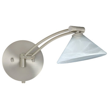 Kona 1ww 1 Light Swing Arm or Wall Lamp, Satin Nickel, Marble Glass