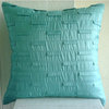 Pintucks 18"x18" Art Silk Aqua Blue Cushion Covers, Blue Ocean