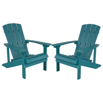 2 Pack Classic Adirondack Chair, Slated Seat & Vertical Lattice Back, Sea Foam