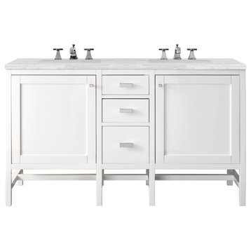 Addison 60" Double Vanity, Glossy White, With 3 CM Arctic Fall Solid Surface Top
