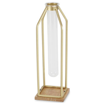 Gold Tall Metal Stand With Glass Tube