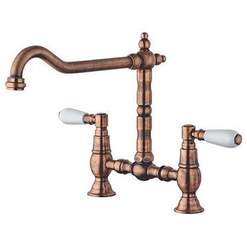 Latoscana LEFS215RG Double Handle Bridge Kitchen Faucet In Bronze