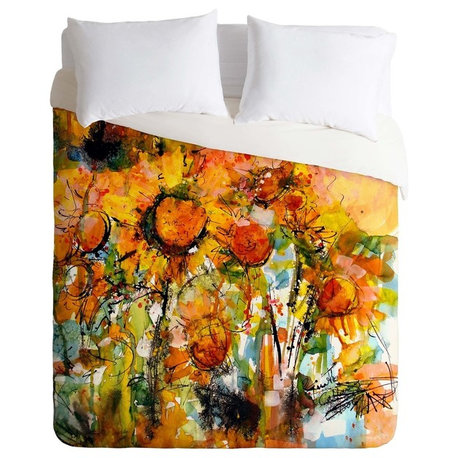 Deny Designs Ginette Fine Art Abstract Sunflowers Duvet Cover - Lightweight