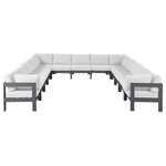 Meridian Furniture - Nizuc Water Resistant Patio U-Shaped Modular Sectional, White, 13-Piece: 9 Armless Chair, 4 Corner Chair, Dark Gray Aluminum Frame - Pick and choose your favorites from the Nizuc collection to create a modular seating group the whole gang will enjoy. The sturdy aluminum frame provides dependable support for friends and family as they relax and unwind, and the resilient white water resistant fabric stands up to the elements without losing its beautiful demeanor, so you can count on it lasting for the long haul. Latches beneath these seating pieces help you easily attach them to one another for convenient setup.