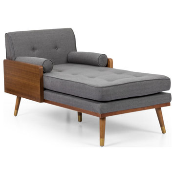 Miles Fabric Chaise Lounge, Gray and Dark Walnut