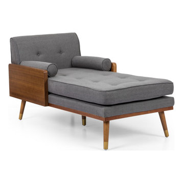 Miles Fabric Chaise Lounge, Gray and Dark Walnut