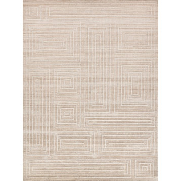 Castelli Handmade Hand Loomed Wool and Bamboo Silk Light Beige Area Rug, 14'x18'