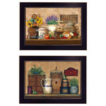 Trendy Decor4U - "Antique Kitchen, Treasures" 2-Piece Vignette by Ed Wargo, Black Frame - Antique Kitchen - Treasures by artist Ed Wargo. 2 (14"x10") Kitchen prints in matching attractive black frames. These prints are of a country antique kitchen with crocks, baskets, pitchers, spice boxes, and recipes boxes. Prints are textured so no glass is needed. Arrives ready to hang. Made in the USA by skilled American workers.