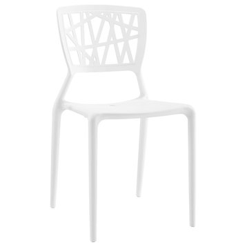 Modern Contemporary Urban Outdoor Kitchen Room Dining Side Chair, White, Plastic