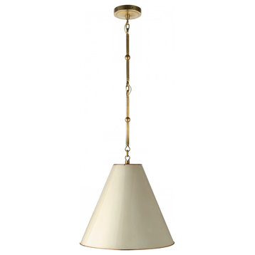 Hanging Light 1-Light, Brass White Brass Shade Overall Height 40.5"