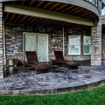 Modern Lafayette Curved Deck with Stone Pillars
