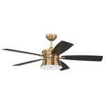 Craftmade - Dominick 52" Ceiling Fan, Satin Brass - The Dominick 52" Smart ceiling fan is the perfect combination of contemporary mid-century modern style and exceptional performance. The Dominick 52" fan with the quiet energy saving 6-speed  reversible DC motor  set of five reversible custom blades and sleek integrated dimmable LED flared dome light with frosted white diffuser is easily controlled with either the included remote controls or the integrated WIFI featuring breeze and timer functions compatible for use with most smart home devices  smart phones and systems with no additional hub needed.