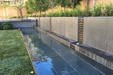Photo of a small contemporary courtyard partial sun formal garden in Adelaide with a water feature and natural stone pavers.
