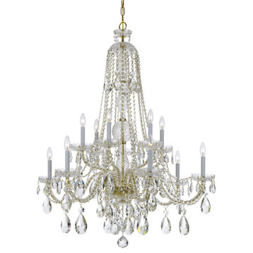 Traditional Crystal 12 Light Chandelier, Polished Brass (PB), Clear Hand Cut
