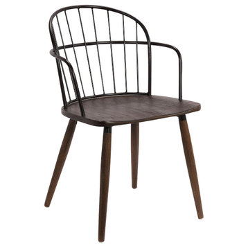 Bradley Steel Side Chair in Black  Finish and Walnut Glazed Wood