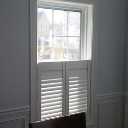 Cafe Shutters In Blue Dining Room - Interior Shutters