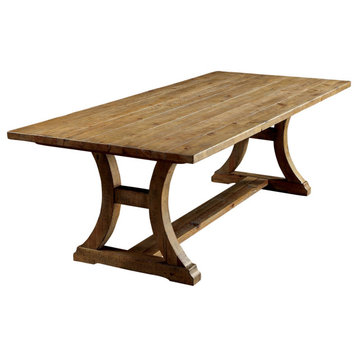 Rustic Dining Table, Trestle Base With Curved Side Panels & Rectangular Top
