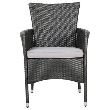 GDF Studio Brascha Outdoor Gray PE Wicker Dining Chairs With Cushions