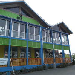 Motorized Retractable Drop Arm Window Awnings- Bad Monkey Restaurant - Products