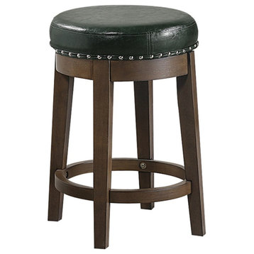 Poundex Furniture 24" Round Swivel Counter Stool in Green Faux Leather (Set-2)