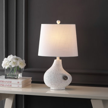 24" Minimalist Designer Iron/Resin Oval Shade LED Table Lamp, White Terrazzo