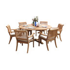 7-Piece Outdoor Teak Dining Set - 60" Round Table + 6 Arbor Stacking Arm Chairs