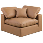 Meridian Furniture - Comfy Beige Linen Textured Fabric Modular Chair, Cognac, Vegan Leather, Corner Chair - Give your space a whole new look with this cognac Comfy vegan leather corner chair. This handsome chair fits nicely with other items in the Comfy collection and is a versatile seating option designed for adaptability, comfort and style. Wrapped in rich cognac durable vegan leathered upholstery, this chair offers a plush embrace of overstuffed down feather cushions, carefully crafted to deliver the highest level of comfort. The perfect seat for creating an oasis for relaxation, this chair has thick foam surrounding its frame for added support and coziness.