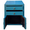 Chinese Distressed Bold Bolection Blue 2 Drawers End Table Nightstand Hcs7424