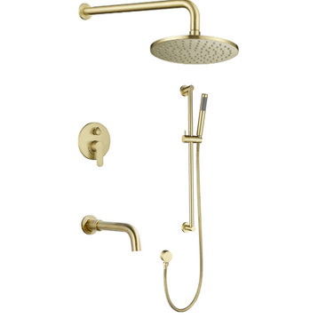 Fontana Deauville Brushed Gold Solid Brass Round Showerhead/ sliding bar/ tub