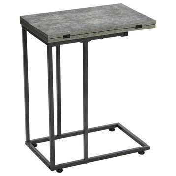 Extendable C-Shaped for Accessiblity Side End Table Rustic Slate, Black Metal