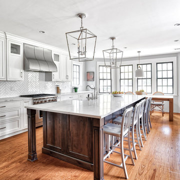 Beautiful White and Wood Kitchen with Large Working Island