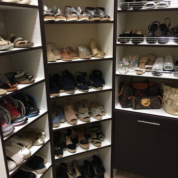 Shoes and bags in this closet on display