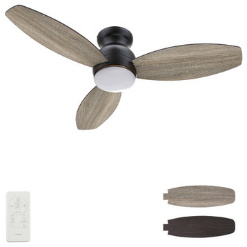 CARRO Low Profile Flush Ceiling Fan with Remote and Dim LED Light, Black, 52"