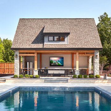 Pool and Pool House featuring Seura Outdoor TV