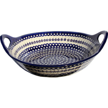 Polish Pottery Large Deep Bowl with Handles, Pattern Number: 166a
