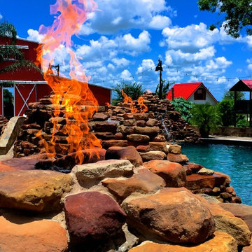 yorktown pool, water feature and outdoor living complex