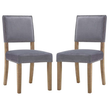 Pemberly Row 19" Modern Velvet Upholstered Dining Side Chair in Gray (Set of 2)