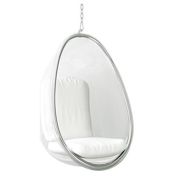 Aron Living 46.5" Vinyl Scoop Hanging Chair with Steel Frame in White