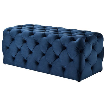 Posh Living Brice Modern Button-Tufted Velvet Bench in Navy Blue