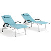 2PCS Outdoor Folding Reclining Chaise Lounge Chair, Blue