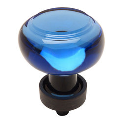Cosmas - Cabinet Round Knob, Base, Oil Rubbed Bronze, Glass, Blue, Set of 10 - Cabinet And Drawer Knobs