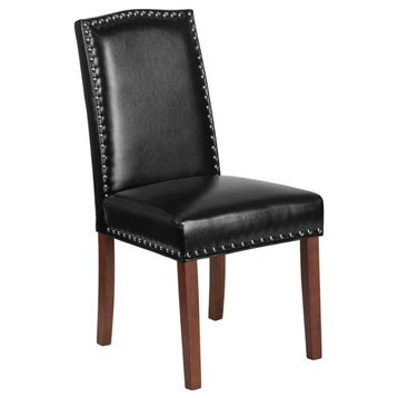 Flash Furniture Parsons Chair With Nail Heads In Black Leather