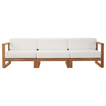 Upland Outdoor Patio Teak Wood 3-Piece Sectional Sofa Set, Natural White