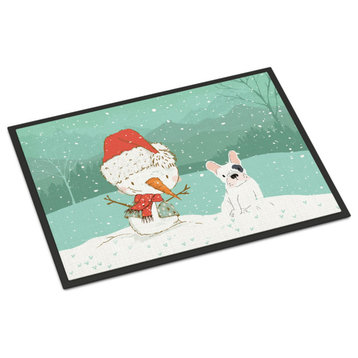 Piebald French Bulldog Snowman Christmas Door Mat Multicolor