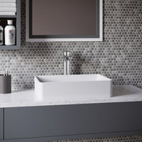 Karran White Acrylic 21" Rectangular Vessel Sink and Faucet Kit, Stainless Steel