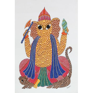 Novica Majestic Ganesha Gond Painting