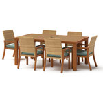 RST Brands - Mili 7 Piece Sunbrella Outdoor Patio Dining Set, Spa Blue - Bring together family and friends with a reliable, durable, dining set. The sturdy composite wood tabletop surface features a central umbrella hole (umbrella not included) to allow for shade on hot summer days. The table and chair frames are made from powder-coated aluminum that is textured with a brushed wood grain appearance. This set is built to compliment your patio, so you can have dinner parties, BBQs, and other gatherings throughout the year.